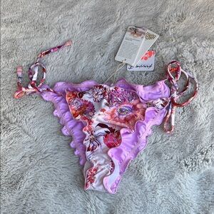 Agua Bendita Alegria Floral Ruffle Tie-Side Bikini Bottoms - Pink Floral